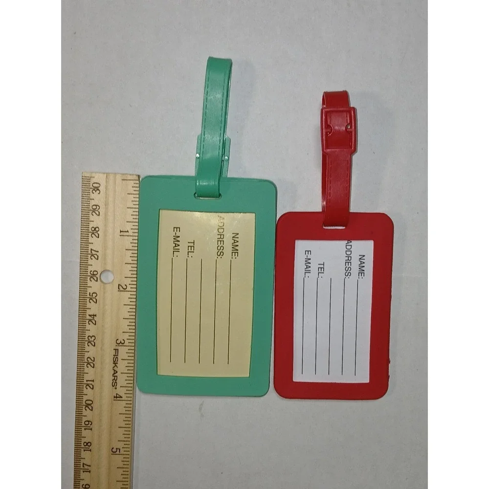 NANETTE‎ LEPORE Luggage Tag Red Mint-Green Rubber-like With Embossed Logo LOT 2